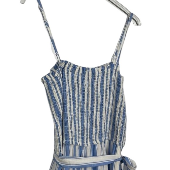 Loft Smocked Strappy Jumpsuit Size L Striped Blue and White Coastal Cropped NWT - Picture 6 of 9